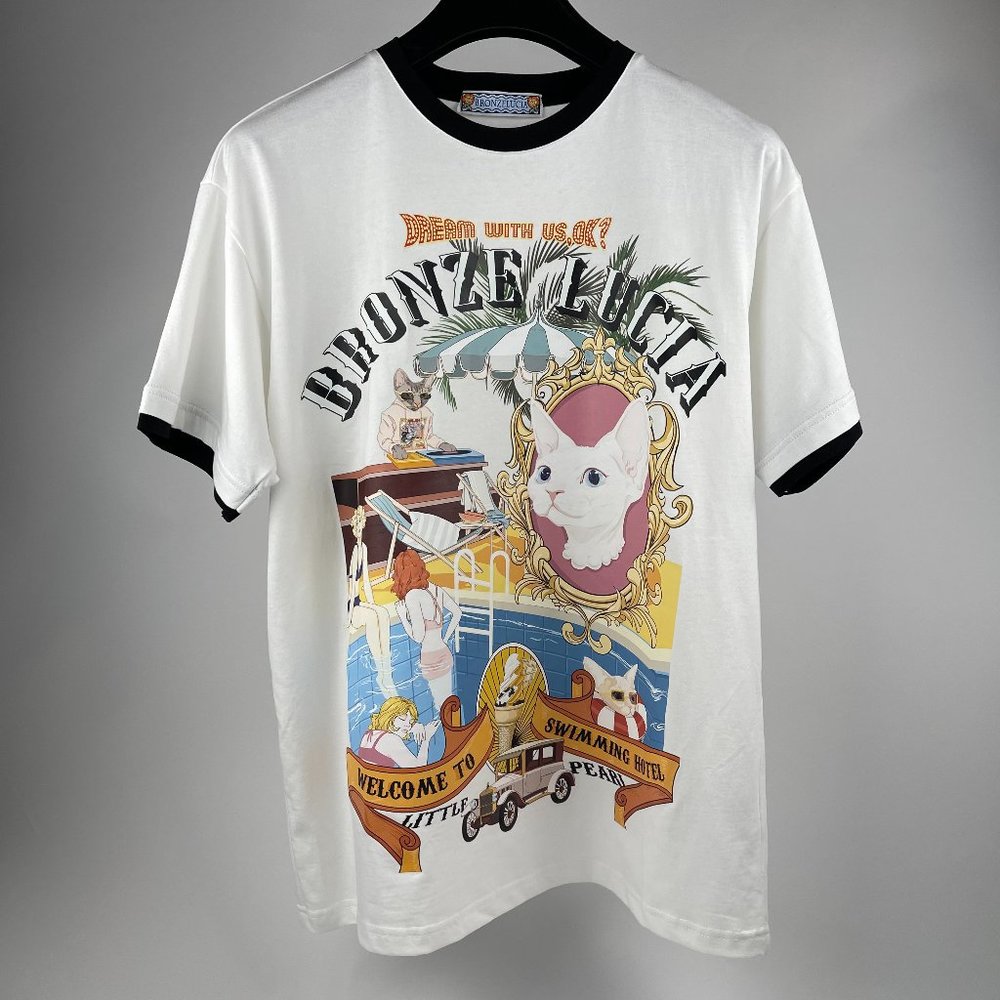 Bronze Lucia Dream Resort Graphic Tee - Retro Summer Vibes Ringer T-Shirt